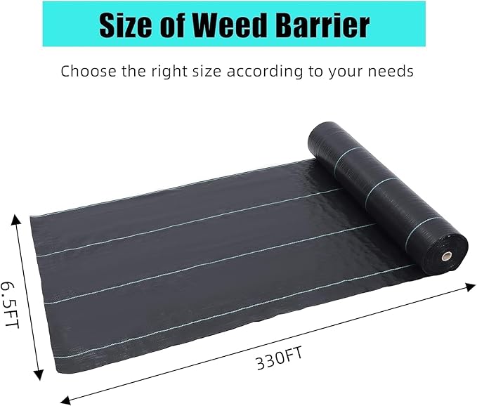 PioneerWorks 6.5ft x 330ft Weed Barrier Landscape Fabric Heavy Duty, Premium 3.2oz Ground Cover Weed Block Gardening Mat, Easy Setup & Superior Weed Control