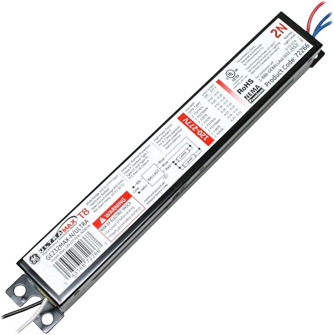 GE Lighting 72266 GE232MAX-N/ULTRA 120/277-Volt UltraMax Electronic Fluorescent T8 Multi-Volt Instant Start Ballast 2 or 1 F32T8 Lamps