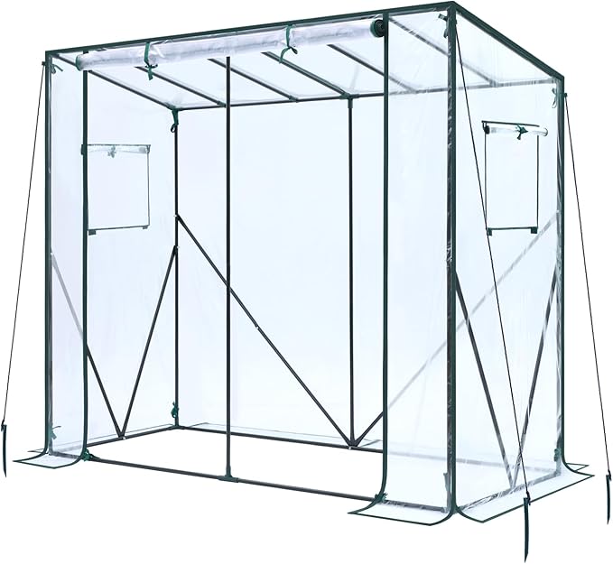 Ohuhu Tomato Greenhouse for Outdoors: Portable Lean to Green House Heavy Duty with Roll-Up Zippered Door, Tall Plastic Greenhouses for Outside Plants Growing Shed Tent for Backyard Transparent