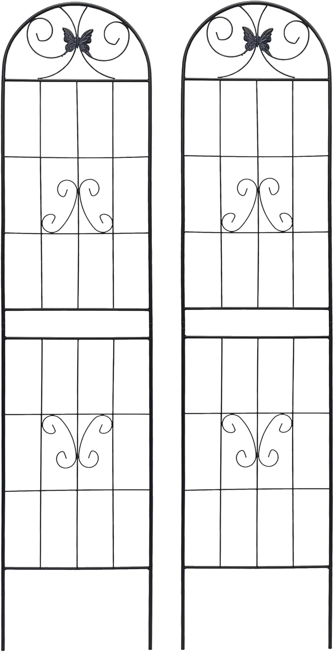 2 Pack Garden Trellises with Black Metal Coating, Trellis for Climbing Plants Outdoor, Roses, Vegetables, Vines, Cucumbers-19.7×86.7 inches.