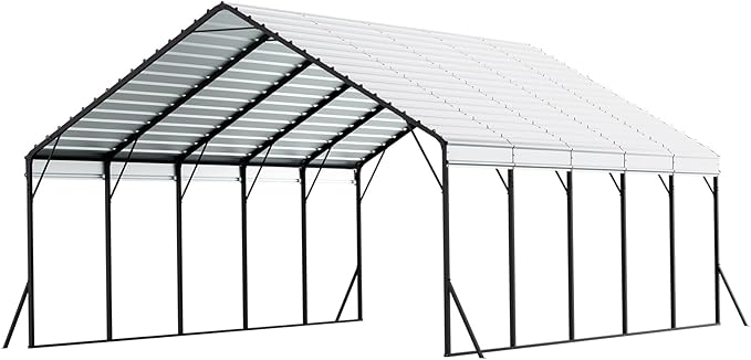 VEVOR 20x24 ft Heavy Duty Metal Carport, Outdoor Car Shelter with Removable PE Sidewalls, Steel Frame Garage for Car, Truck, Boat, Tractor, and Equipment Storage