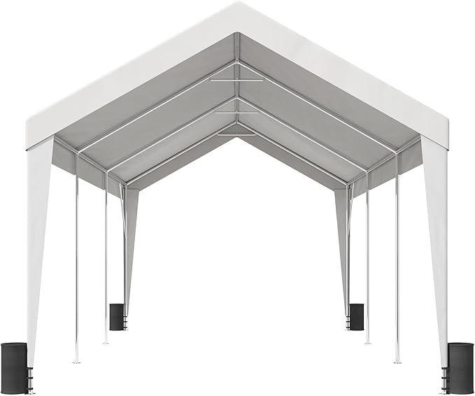 VEVOR Upgraded 10x20 ft Heavy Duty Carport Car Canopy, Car Port Garage Boat Shelter Party Tent with 8 Reinforced Poles and 4 Weight Bags, UV Resistant Waterproof Tarp for SUV, Truck, Boat