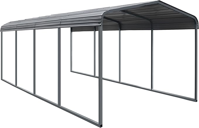 MUPATER 12 x 20 FT Metal Carport Kit, Outdoor Heavy Duty Garage Car Shelter Shade with Metal Roof, Carport Canopy with Frame and Bolts for Car, and Boat, Grey