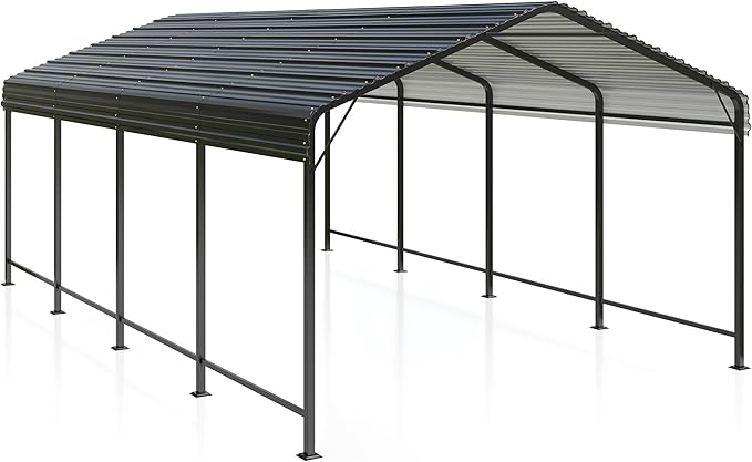 Carport 12x20 FT Metal Carport with Enhanced Base Outdoor Heavy Duty Garage Galvanized Car Shelter for Pickup, Boat, Car and Tractors