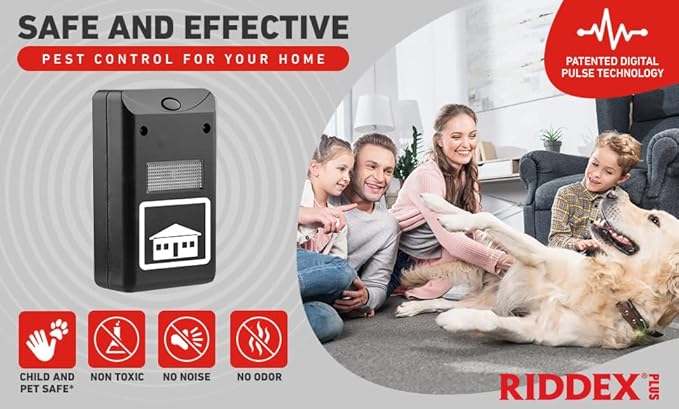 RIDDEX Plus Insect Repellent - Plug in, Mouse Deterrent - Pest Control for Defense Against Rats, Mice, Roaches, Bugs and Insects - Pests Repellents | Black