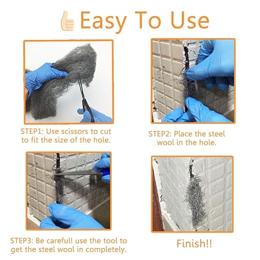 Steel Wool Fill Fabric DIY Kit, Steel Wool for Mice Control Away from Holes/Siding/Pipeline/Vents in House, Hardware Cloth Coarse Wire Wool Hardware Cloth, 3 Pack × 10FT