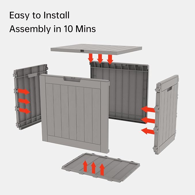 Mars Villa Deck Box, Waterproof Weatherproof and UV Resistant Resin Storage Bin with Lockable Lid, Ideal for, Outdoor, Patio Furniture Cushions, Pool Supplies, Garden Tools (31 Gallon, Grey)