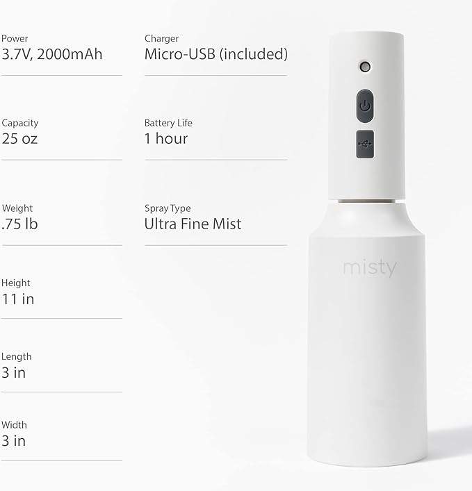 Automatic Electric Spray Bottle Mister - Continuous Rechargeable Battery Sprayer for Misting Plants, Household Cleaning, Hairstyling (25 oz)