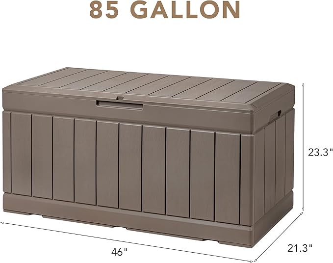 Devoko 85 Gallon Deck Box Lockable Resin Outdoor Storage Box waterproof Outdoor Container for Patio Furniture Cushions, Pillow (Light Brown)