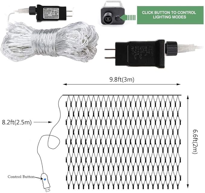 LED Net Light Christmas Mesh Lights, Tree Warp Fairy Lights Outdoor Hanging String Light for Christmas, Halloween, Garden, Walkway, Bushes Decor-9.8ft x 6.6ft(Colorful)