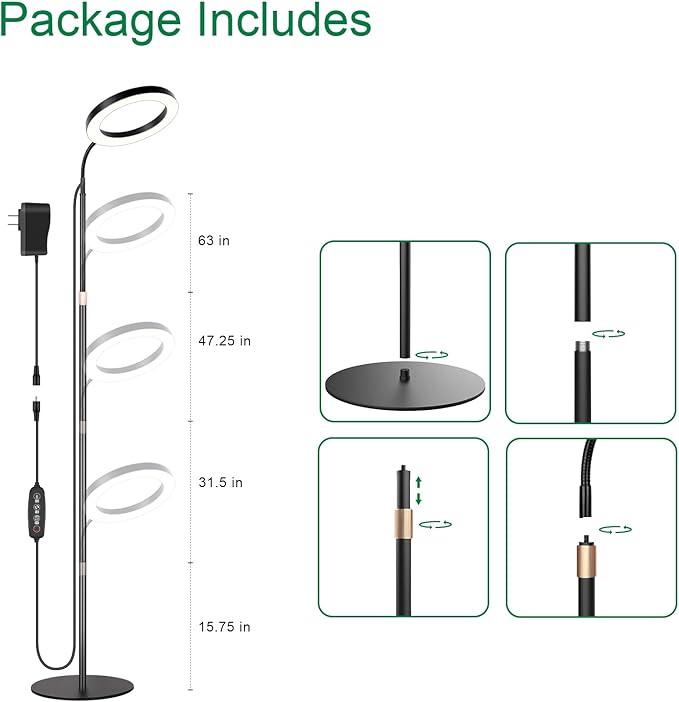 LBW 10.2in Grow Lights for Indoor Plants Full Spectrum with Stand, Floor Plant Growing Lamp for Large Plants, Auto ON/Off Timer 4/8/12H, 4 Dimmable Levels, 47.2-63 in Adjustable Height