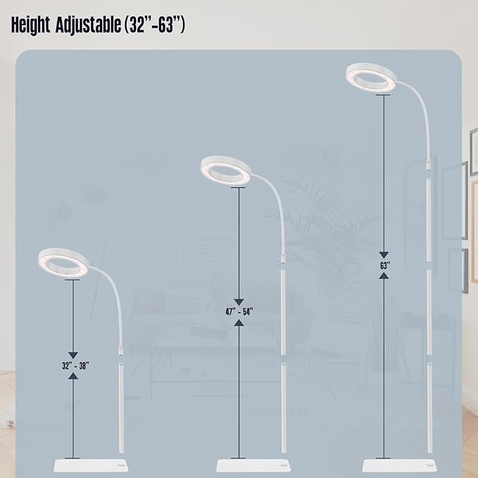 GLOWRIUM Grow Lights for Indoor Plants,20W Full Spectrum LED Plant Light with Stand,Adjustable Height,3/9/12H Timer,6 Dimmable Levels & 3 Lighting Modes (White-Single Head)