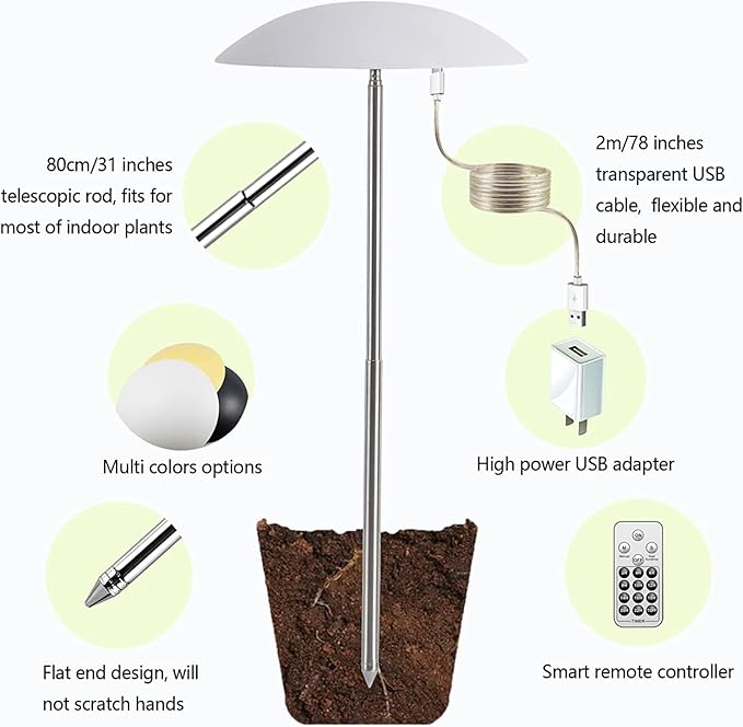LED Grow Lights for Indoor Plants, Smart USB Small Full Spectrum Plant Lights with Remote, Height Adjustable, Auto On/Off Timer, Ideal for Home Decoration, Black