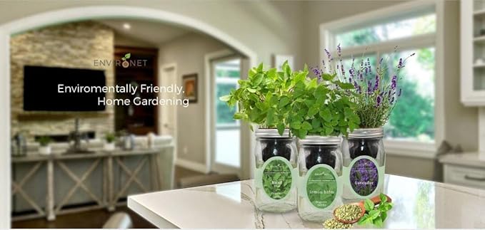Hydroponic Herb Growing Kit Set, Self-Watering Mason Jar Herb Garden Starter Kit Indoor, Windowsill Herbs Garden. Grow Your Own Herbs from Organic Seeds (Mint, Sage, Oregano)