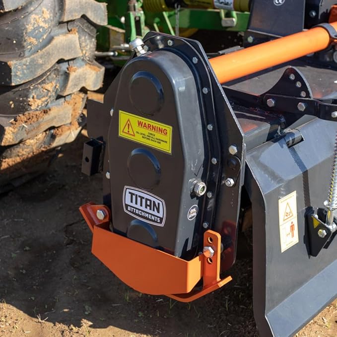 Titan Attachments 3 Point 72" Rotary Tiller Attachment Fits Cat 1 Tractors, Charcoal Finish, Single Speed PTO Driven Cultivator with a 540 RPM Gearbox, Replaceable L-Shaped Tines Work 5" Deep
