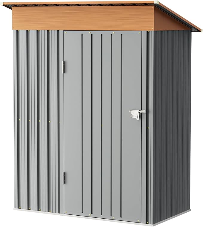 5x3FT Multi-Used Shed & Outdoor Storage Shed with Floor Frame, Lockable Doors, Compact Metal Tool Shed for Garden, Backyard, Patio, Utility, and Various Storage(Matte Gray)
