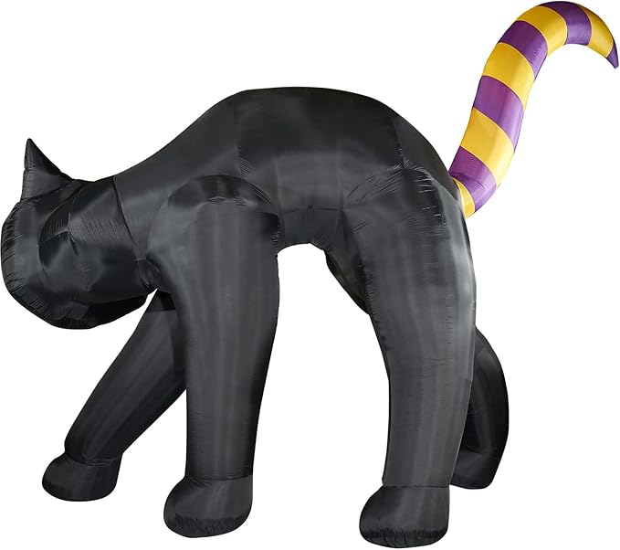 Haunted Hill Farm 9.8 Ft. Halloween Cat Blow Up with LED Lights, Giant Inflatable Yard Decor for Home, Haunted House, Black Cat with Spooky Green Eyes, Festive Outdoor Decorations for Patio and Yard
