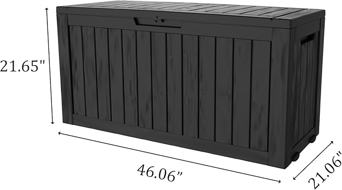 80GAL PLUS Rolling Black Outdoor Deck Box with Lock Hole - Waterproof, SGS - Certified UV Protection, All - Weather Resin, Easy to Move for Poolside or Patio Storage, Effortless Setup