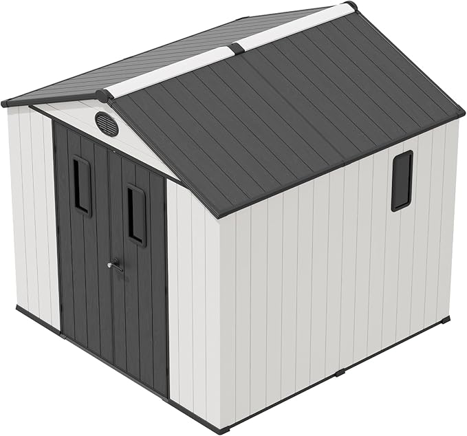 8x6 Resin Outdoor Storage Shed with Floor, Plastic Tool Shed for Gardening, Patio, and Deck, White/Gray