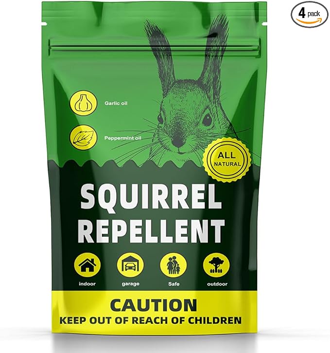 Squirrel Repellent Outdoor Pouches, Natural Squirrel Deterrent Outdoor, Ground Squirrel Repellent for Attic, Chipmunk Deterrent (1.63 Ounce (Pack of 4))