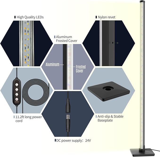 GLOWRIUM Grow Lights for Indoor Plants, 36W Vertical Plant Grow Lights with Auto-Timer, Full Spectrum LED Standing Plant Grow Light, 3 Light Modes, 6-Level Dimmable (60in)