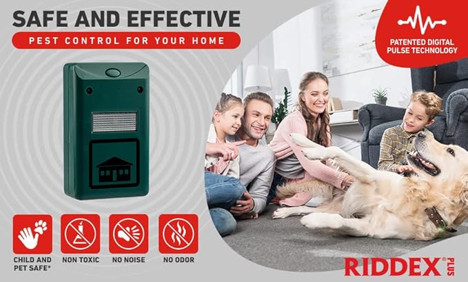 RIDDEX Plus Insect Repellent | Plug in, Mouse Deterrent - Pest Control for Defense Against Rats, Mice, Roaches, Bugs and Insects | Control Pests with No Toxins | Green