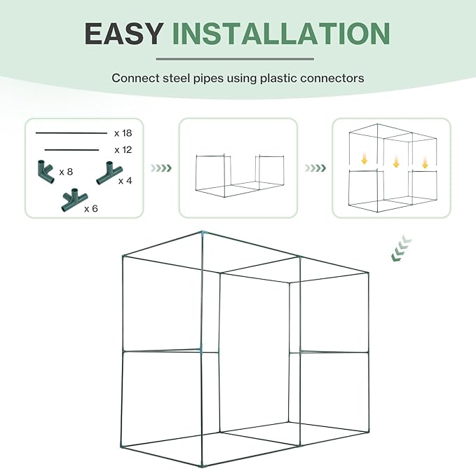 Aoodor 8 x 4 x 6 Ft Plant Protection Grow Tent Flat Roof Crop Cage with 2 Side Netting Zippered Door for Protect Plants, Herbs, Fruits, Green