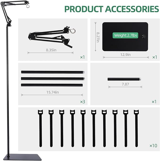 Reptile Lamp Stand Adjustable Height 15.7-73.6inch with 360°Adjustable Swing Arm Heat Lamp Stand Plant Floor Light Holder for Bearded Dragon Turtles Snake and Chicks