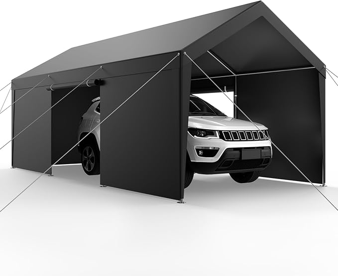 VEVOR 12x20 FT Heavy Duty Carport, Portable Car Canopy with Removable Sidewalls and Door, Outdoor Car Shelter, UV-Resistant, Water-Resistant, All-Season Car Shelter for Cars, Boats, and Equipment