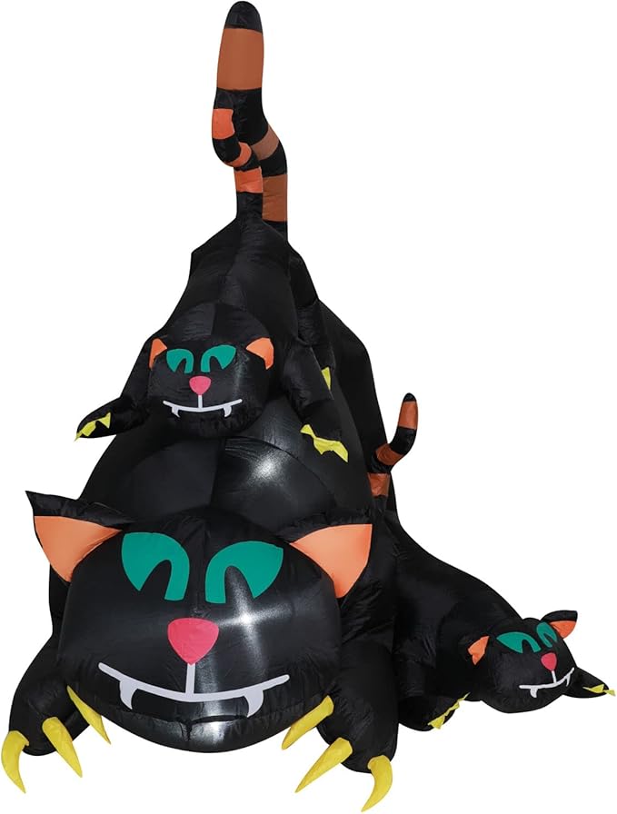 Haunted Hill Farm 5-ft. Black Cat Trio Blow Up with Lights, Outdoor Halloween Inflatable Decoration for Lawn and Yard, Giant Spooky Holiday Decor