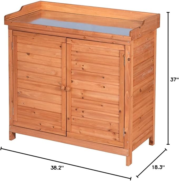 Outdoor Garden Patio Wooden Storage Cabinet Furniture Waterproof Tool Shed with Potting Benches Outdoor Work Station Table (Natural)