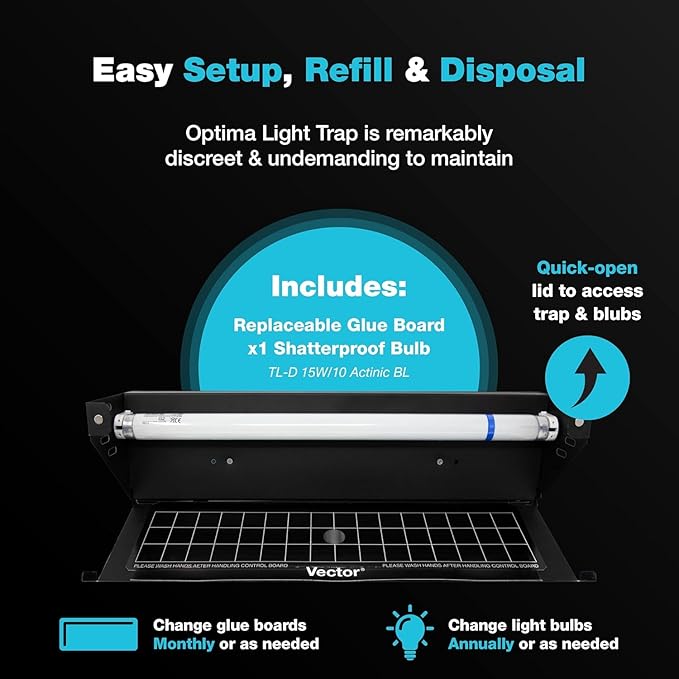 Catchmaster Vector Optima Light Trap, UV Light Fly Traps for Home, Gnat Traps for House Indoor, Shatterproof Bulbs, UV Lamp Insect Killer, Bug Catcher for Kitchen, Garage & Warehouse - Black