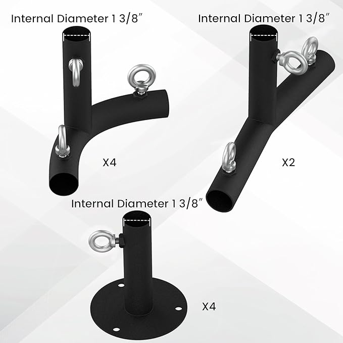 1 3/8'' Canopy Fittings for 4 Leg Carport Frame Parts, Black Canopy Pipe Fittings with Eye Bolts, Carport Frame Kit Low Peak Connectors with 156 Degree Angle(10Pcs)