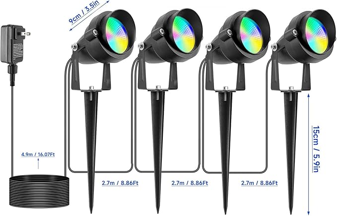 Halloween Spotlights Outdoor with Timer 20W RGBW Spot Light Yard Colored Warm White Landscape Lights IP65 Waterproof Uplights with Spiked Stand for Garden Lawn Pathway (4 Lights)