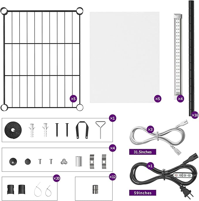 Plant Stand with Grow Lights, 5-Tier metal Plant Shelf with 4-Pack 40W Full Spectrum Grow Light, Auto Timer,Ladder Flower Pot Stand indoor 15.7" L x 11.8" W x 60.3" H