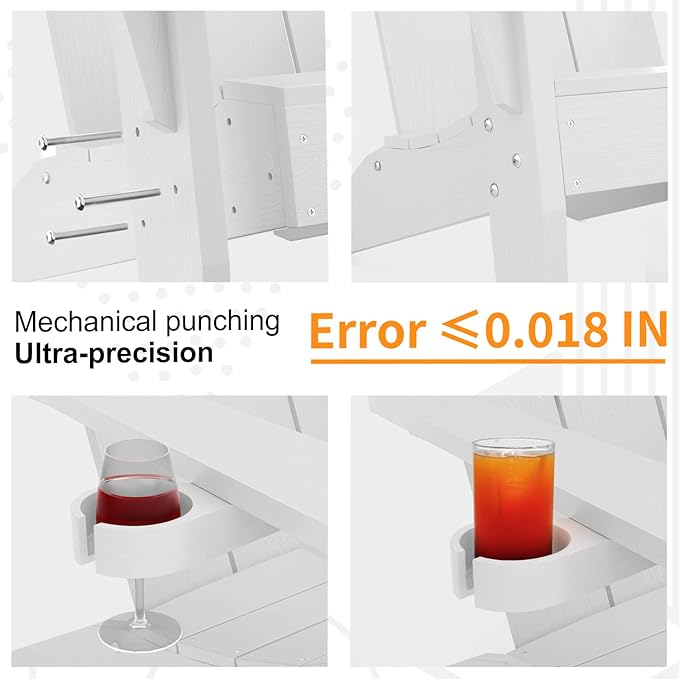 MXIMU Modern Adirondack Chairs Set of 4 Weather Resistant with Cup Holder Oversize Plastic Fire Pit Chairs Plastic Outdoor Chairs for Firepit Area Seating (White)