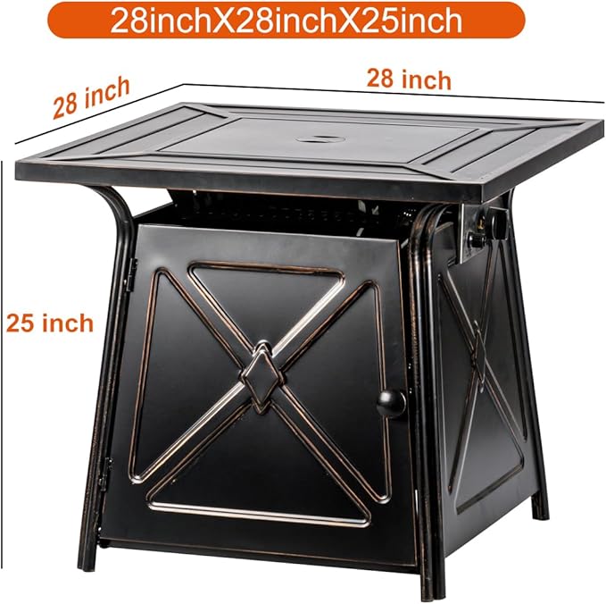 28 inch Propane Fire Pit Table,Gas Fire Pits Table for Outside,50000 BTU Propane Firepit with Lid &Lava Rocks,Gas Firepit for Garden,Yard (Black)