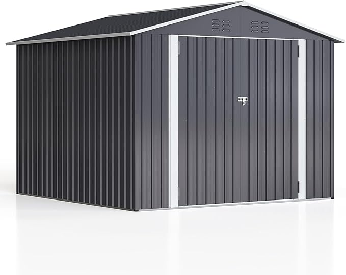 Polar Aurora Outdoor Storage Shed, Metal Garden Shed with Updated Frame Structure, Tool Sheds for Backyard Garden Patio Lawn (Black, 8x8 FT)