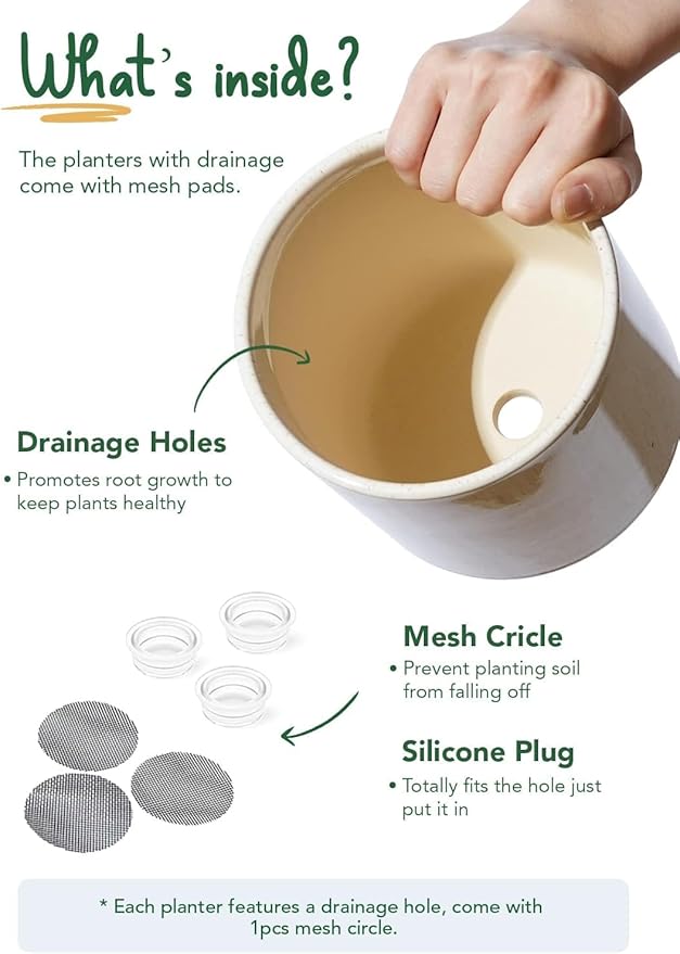 LE TAUCI Ceramic Plant Pots Indoor, 10+8+6 Inch Planters for Indoor Plants, Mid-Century Modern Flower Pots with Drainage Hole and Plug, Cylinder Round Planters, Set of 3, Reactive Glaze Beige