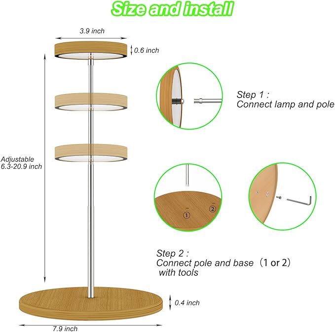 yadoker Plant Grow Light for Indoor Plant,Bamboo Mini LED Grow Light Garden,Height Adjustable,Automatic Timer with 8/12/16 Hours