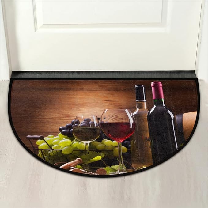 cfpolar Wine Half Round Door Mat, Farmhouse Red Wine Goblet Semicircle Doormat, Non Slip Soft Area Rug, 24 x 36 in