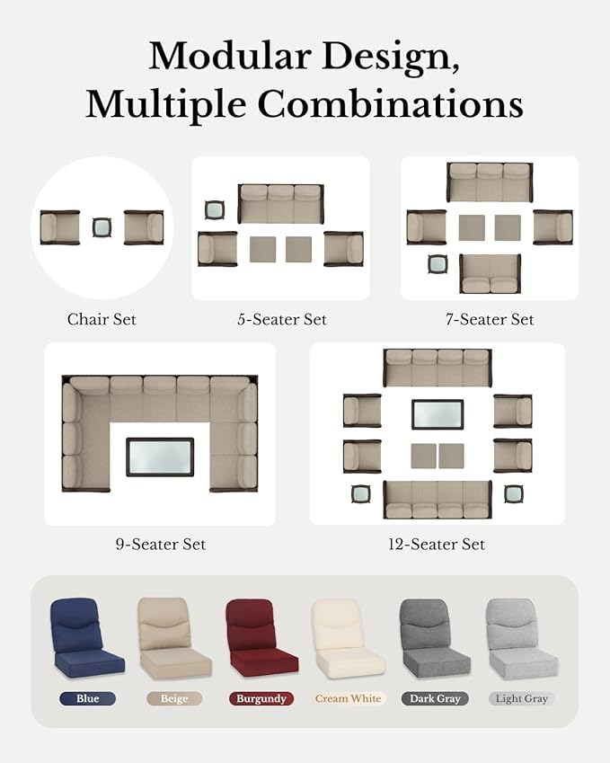 HILLGA Luxury Outdoor Swivel Rocker Patio Chairs of 2 with 6 Inch Thick Cushions and Side Table, Swivel Outdoor Chairs 5PCS High Back Wicker Patio Furniture Set for Porch, Balcony, Deck in Blue