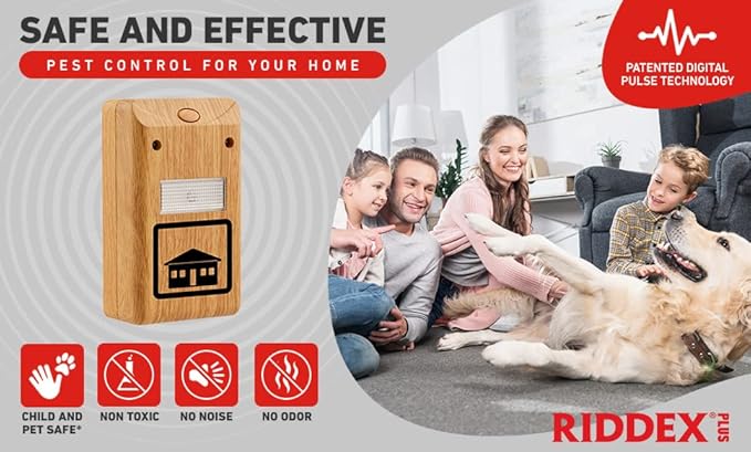 RIDDEX Plus Insect Control- Plug in, Mouse Deterrent - Pest Control for Defense Against Rats, Mice, Roaches, Bugs and Insects (Wood)