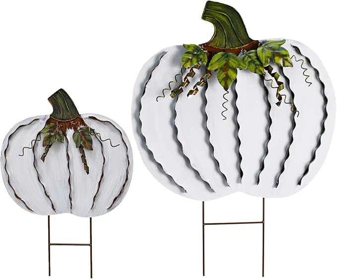 Metal Pumpkin Garden Stakes - Autumn Decorative Yard Signs - Indoor Outdoor Plant Flower Stake Fall Lawn Ornaments Pumpkin Decoration for Harvest Halloween (17.5"+26"-B)