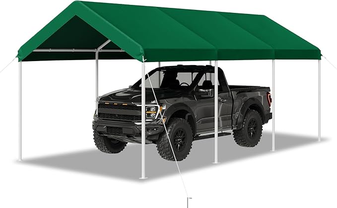 Aoxun 10x20 ft Heavy Duty Carport with Tarp & Wind Resistance Portable Carport Car Tent Outdoor Car Port with Tear Resistant Canopy, No Sidewall - Green