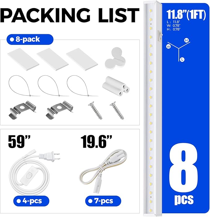 Barrina Grow Lights for Indoor Plants, 1ft Plant Lights for Indoor Growing, 5000K White Full Spectrum Grow Light, Individual Switch, T5 Grow Light Strip, Plug and Play, 8-Pack