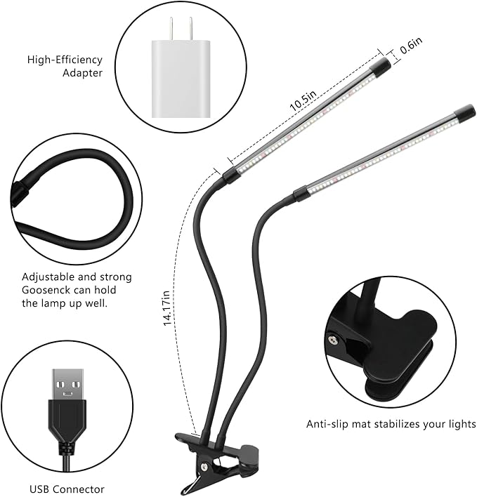 Plant Lights for Indoor Growing,84leds Clip Grow Light, 6500k Grow Lights for Indoor Plants Full Spectrum with Cold Warm Red LEDs,10 Dimmable Levels,Auto On Off Timing 3/9/12h Hrs(2pcs)