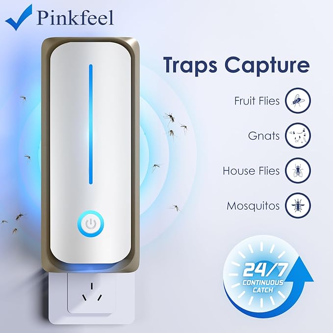 Fly Trap Indoor, Plug in Fruit Fly Traps for Indoors(1 Device + 10 Refills),Gnat Light Traps for House Indoor Bug Zapper, Gnat Killer Indoors Catcher for Home Office (White)