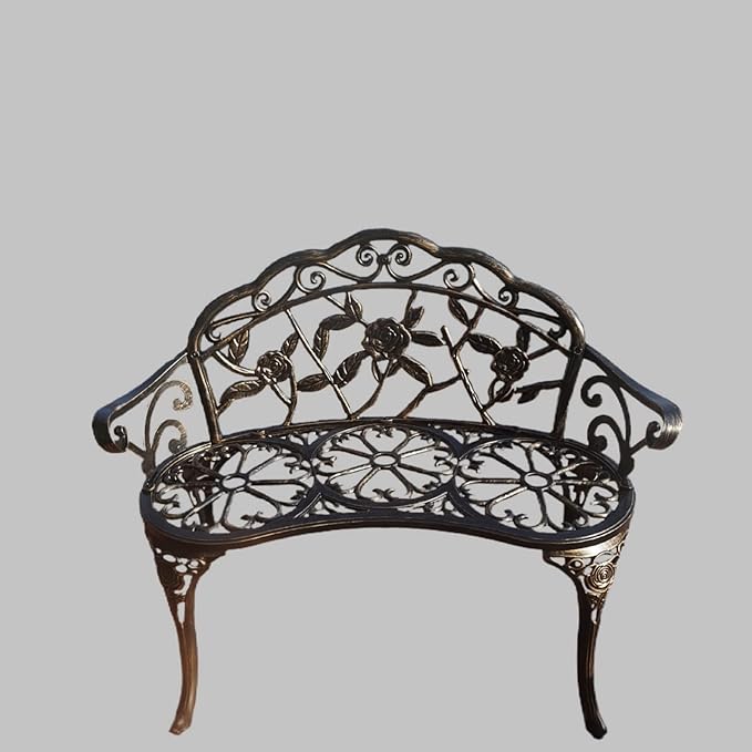 KAILI Garden Bench, Metal Aluminum Rose, Suitable for Garden Porch Park Front Porch Balcony Outdoor (Bronzed)