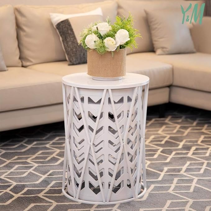 Y&M Side Table,Set of 3 Heavy-Duty Round End Table, Outdoor Decorative Garden Stool Plant Coffee Table for Indoor Multifunctional Use, Stand-White